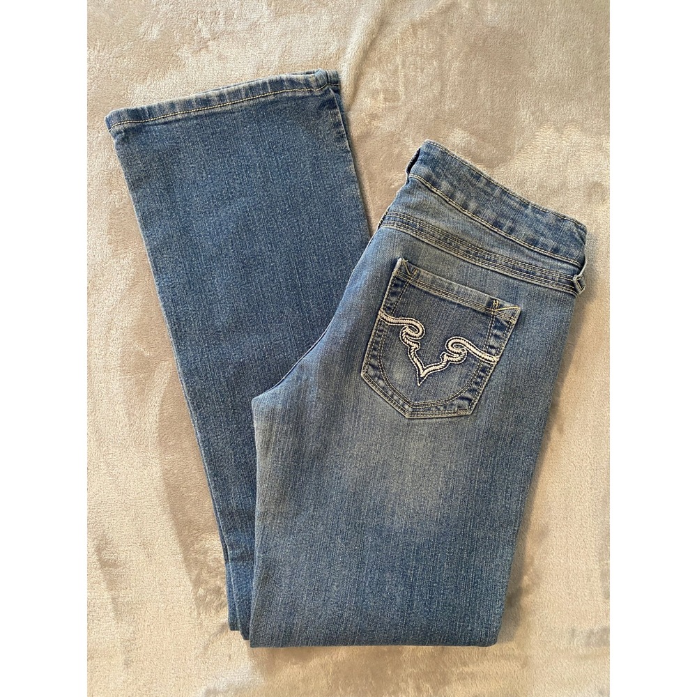 Alloy Apparel Jeans Women 8 Tall Blue Bootcut Low Rise Embroidered Streetwear